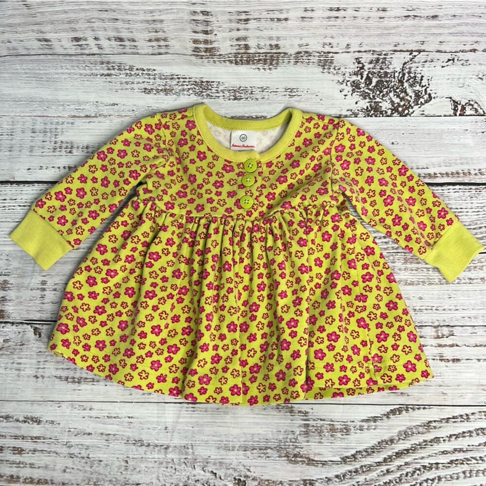 Hanna Andersson‎ 60 3-6 Months Dress Green Pink Floral Disty Floral Long Sleeve